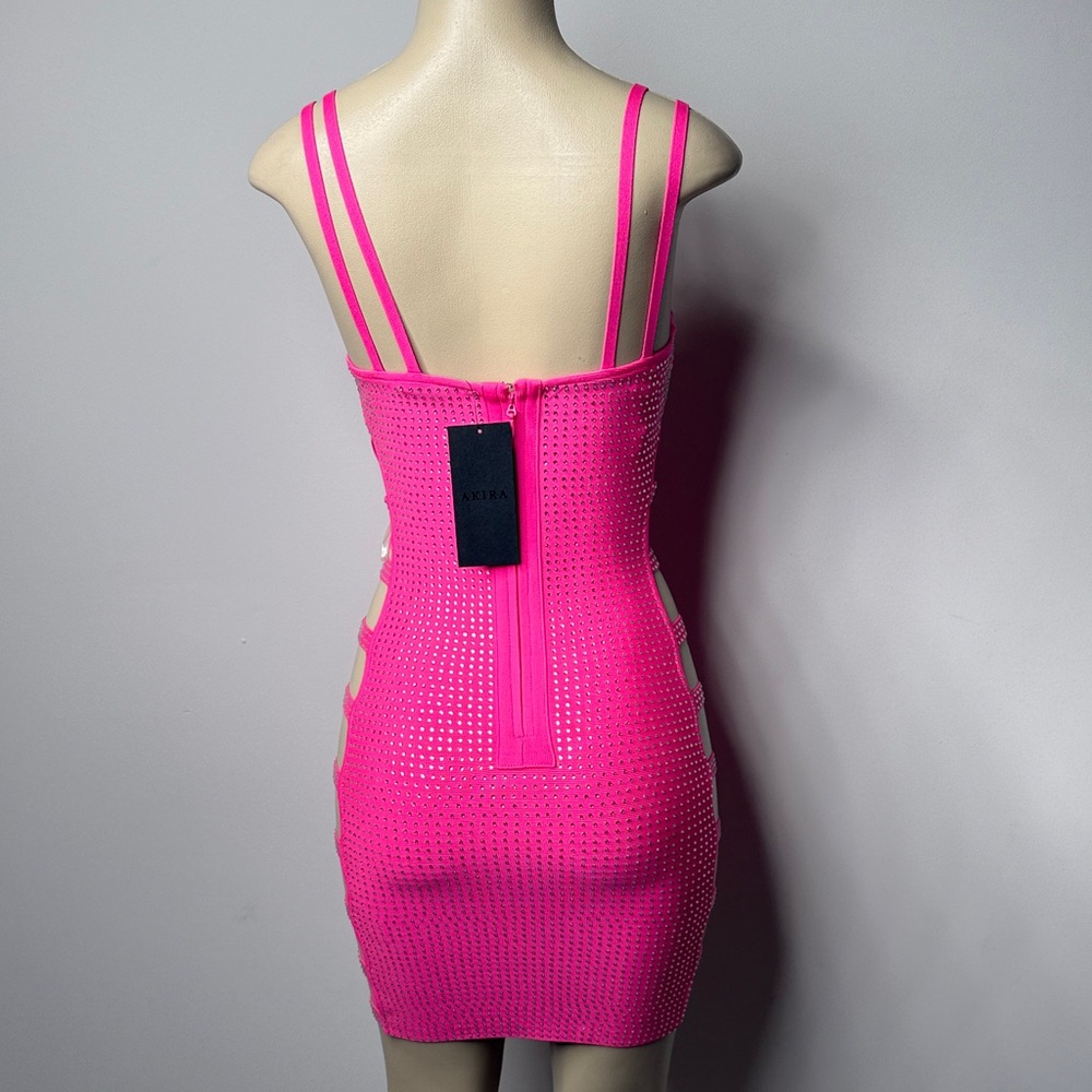 AKIRA Hot Pink Studded Cutout Bodycon Mini Dress - Picture 7 of 10